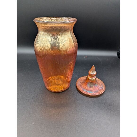 Antique Jeanette Glass Marigold Tree Bark Lidded Urn Jar - Picture 6 of 11